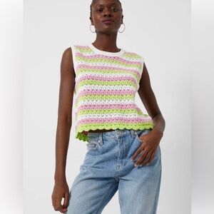 FRENCH CONNECTION Nora Multicolor Stripe Crochet Vest Top Size XS Brand New